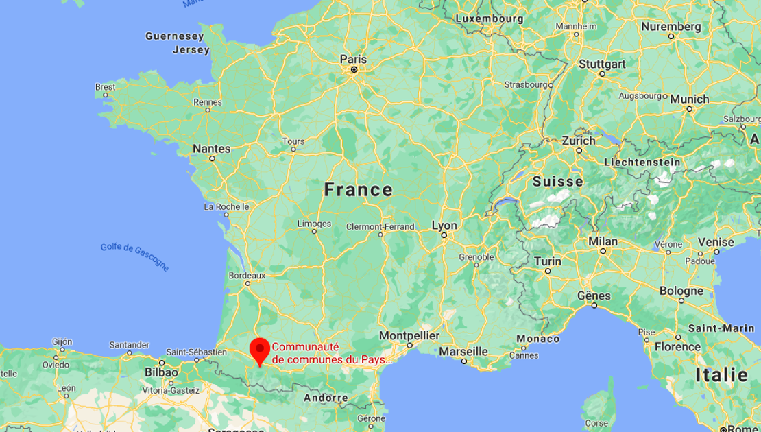La MRC de Montmagny relance son partenariat avec la France Emplacement de la Communauté de communes du Pays de Nay (CCPN) (Crédit: Goggle Maps)