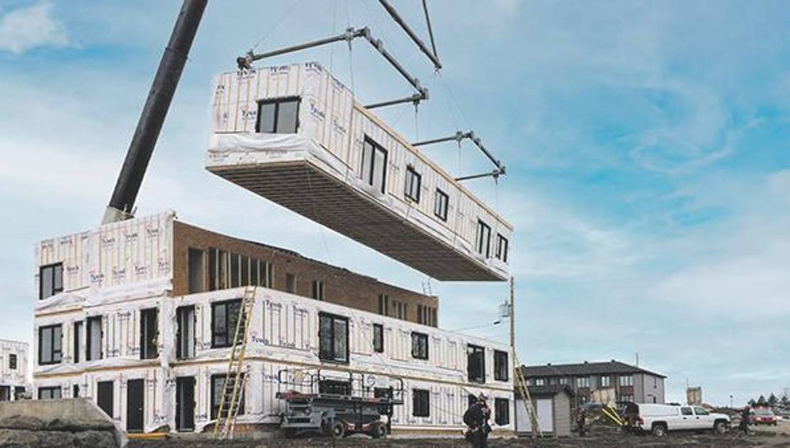 Une troisième demande d’exclusion de la zone agricole pour le projet de multilogements modulaires de Maison Laprise Exemple de préconstruction par modules. (Crédit: Maisons Laprise)