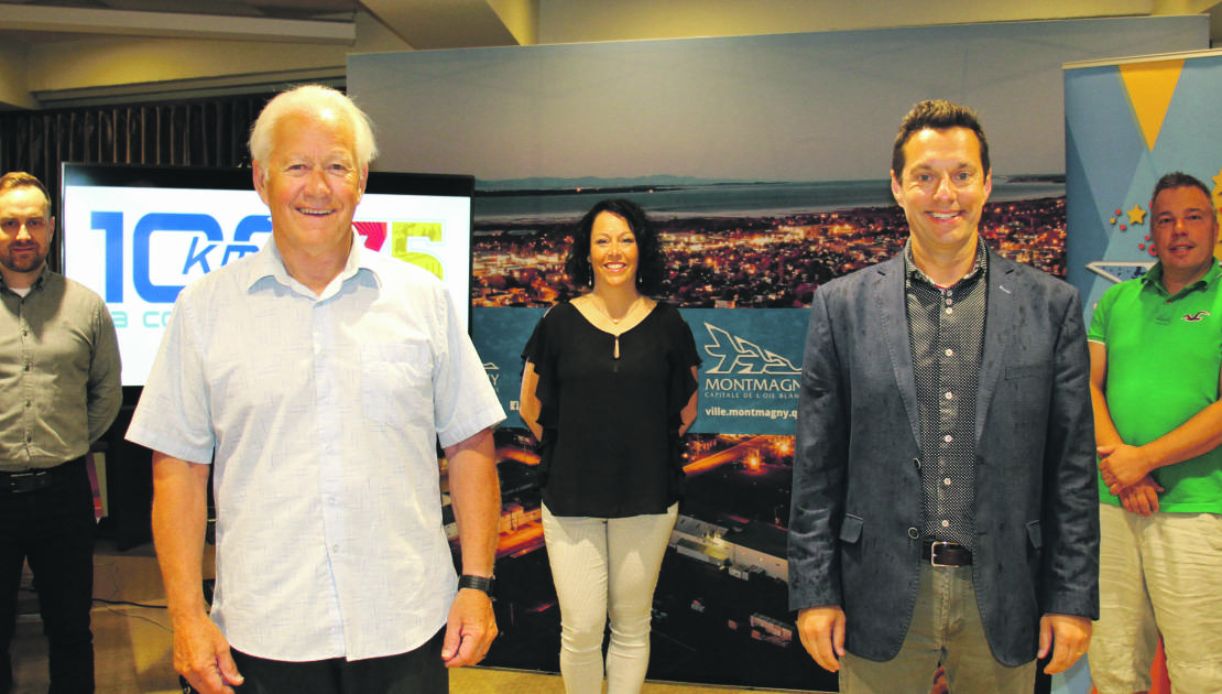Défi sportif d’envergure lors des Fêtes du 375e Sur la photo, dans l’ordre habituel : MM. Jonathan Carrier, organisateur, et Bernard Boulet, maire de Montmagny et organisateur, Mme Annie Gagnon, organisatrice, de même que MM. Yves Fournier, organisateur, et Jean-François Roy, coordonnateur des Fêtes. Absents sur la photo, les autres membres du comité organisateur : Phong Bui, Jean-Jacques Gamache et Emmanuel Guay.