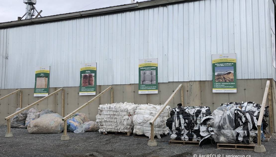 Site de collecte Soya Excel, Éco + à Saint-Charles-sur-Richelieu implanté par AgriRÉCUP dans le cadre du projet pilote sur le recyclage des plastiques agricoles (crédit : AgriRÉCUP)