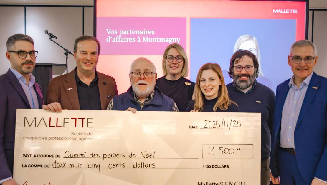 Simon Chouinard, associé; Réjean Lemieux, associé; Bernard Gaudreau, comité des paniers de Noël, Nathalie Dubé, associée; Josianne Duval, associée, Jean-François Morency, associé; Jean Chouinard, associé retraité. (Photo de courtoisie)