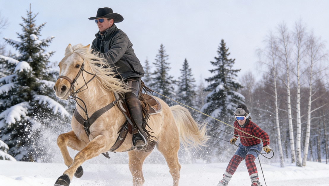 Le skijoring équestre. Photo de courtoisie.