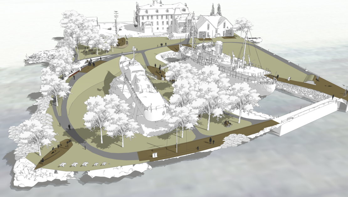 Cette esquisse donne un aperçu du futur parc fluvial du Musée maritime à L’Islet.