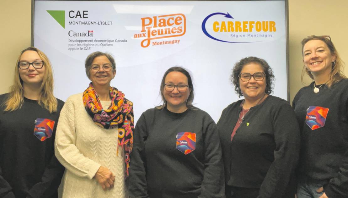 Frédérique Petitclerc, Place aux jeunes MRC de Montmagny, Mireille Thibault directrice générale CAE Montmagny-L’Islet, Caroline Gimbert directrice générale Carrefour Région Montmagny, Christine Talbot conseillère CAE Montmagny-L’Islet et Annik Lachance agente de projet Carrefour Région Montmagny.