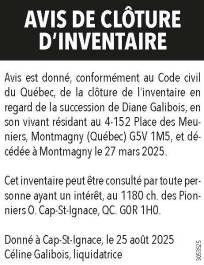 Avis de clôture d’inventaire