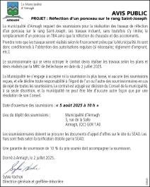 PROJET : Réfection d’un ponceau sur le rang Saint-Joseph