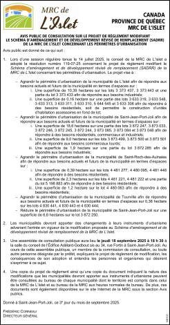AVIS PUBLIC DE CONSULTATION