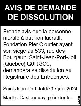 Avis de demande de dissolution