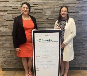 Ginette Saillant, responsable du Centre culturel et Julie Naud, directrice générale de la Caisse Desjardins de la MRC de Montmagny. (Photo de courtoisie)