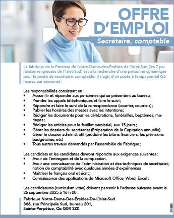 Offre d’emploi - Secrétaire, comptable
