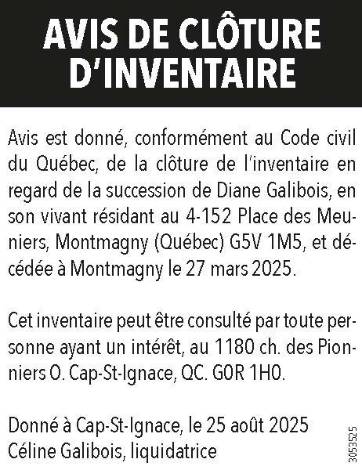 Avis de clôture d’inventaire