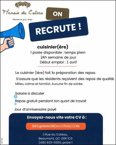 Le manoir recrute : 2 postes disponibles !