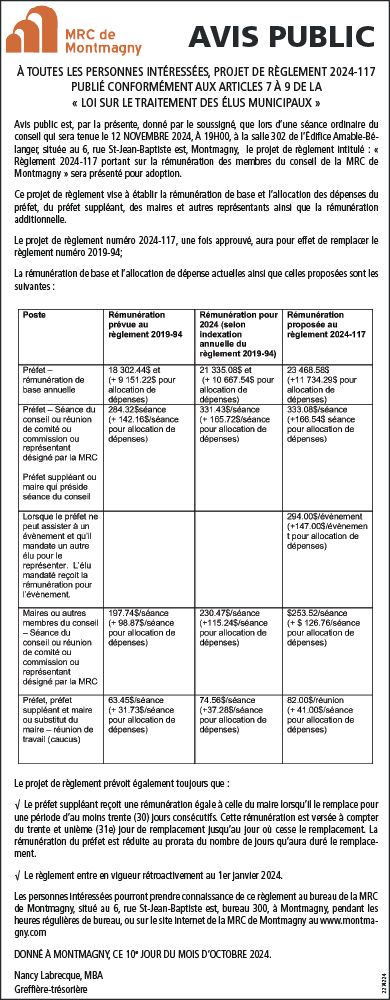 Avis public de la MRC de Montmagny
