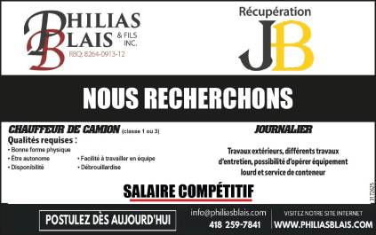 Chauffeur de camion (classe 1 ou 3) et Journalier