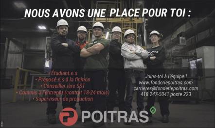 Préposé.e.s à la finition • Conseiller.ière SST • Commis à l’entrepôt • Superviseur de production