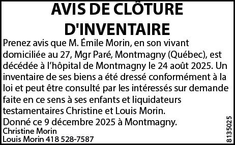 Avis de clôture d’inventaire