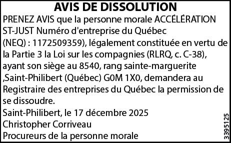 Avis de dissolution