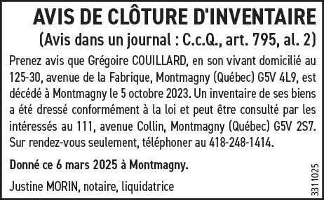 Avis de clôture d’inventaire