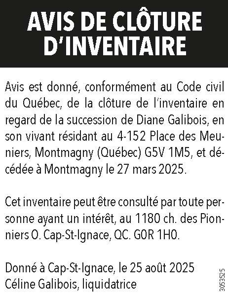 Avis de clôture d’inventaire
