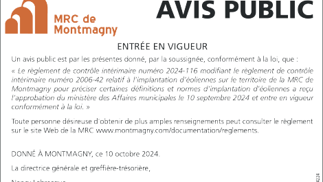 Avis public de la MRC de Montmagny