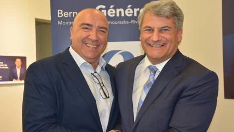 Gérard Deltel a fait l’éloge de Bernard Généreux, lors de sa visite éclair à Montmagny, hier.