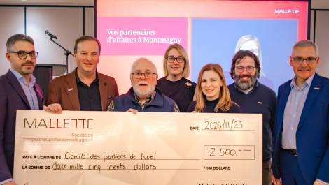 Simon Chouinard, associé; Réjean Lemieux, associé; Bernard Gaudreau, comité des paniers de Noël, Nathalie Dubé, associée; Josianne Duval, associée, Jean-François Morency, associé; Jean Chouinard, associé retraité. (Photo de courtoisie)