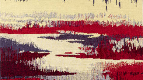 Achevée au printemps 2020, «Rougeoiement» est la plus récente tapisserie en haute-lisse de Guy Lemieux (photo: Le Vivoir).