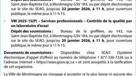 Appels d’offres publics- Ville de Montmagny
