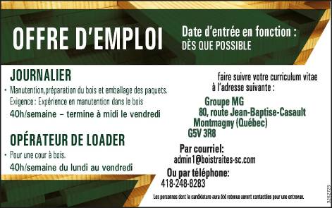 Journalier et Opérateur de loader recherchés