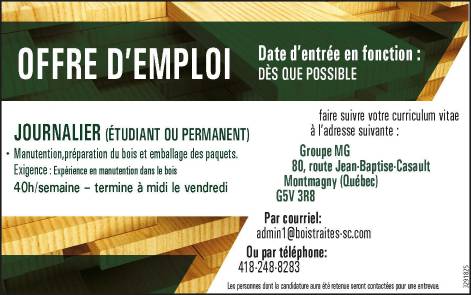 JOURNALIER (ÉTUDIANT OU PERMANENT)