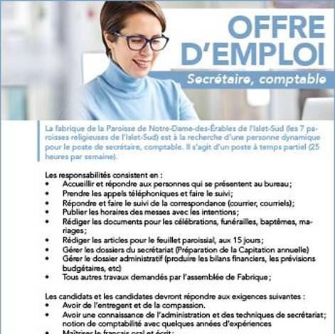 Offre d’emploi - Secrétaire, comptable