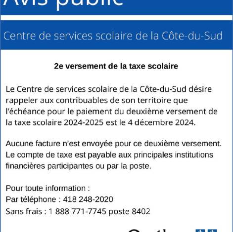 Avis public- Centre de services scolaires de la Côte-du-Sud