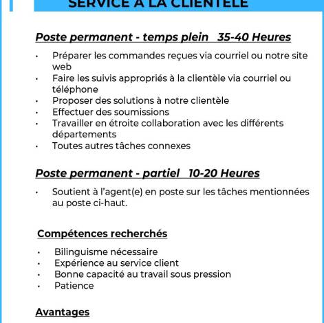 Offre d’emploi - Agent(e)s service à la clientèle