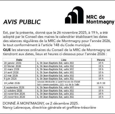 Avis public - MRC de Montmagny