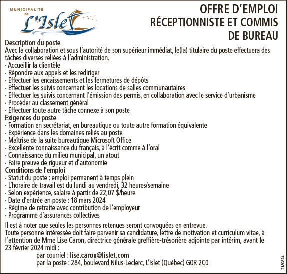 Réceptionniste et commis de bureau