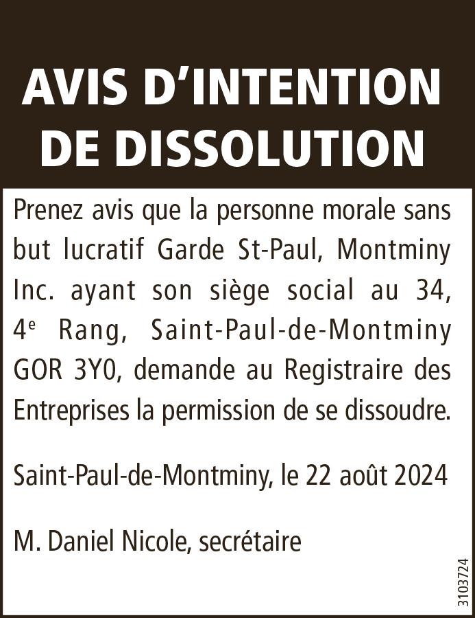 Avis d’intention de dissolution