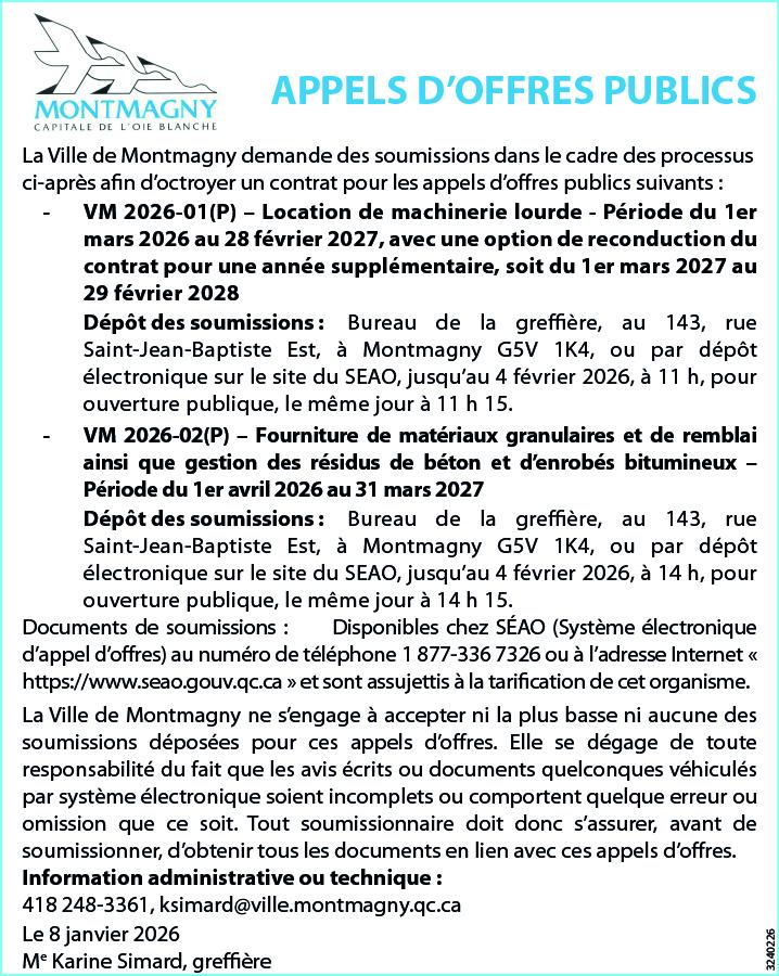 APPELS D’OFFRES PUBLICS