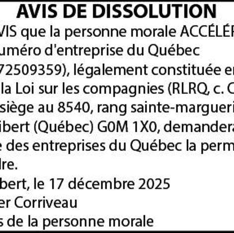 Avis de dissolution