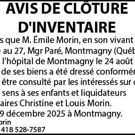 Avis de clôture d’inventaire