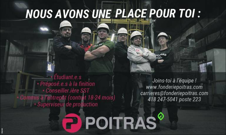 Préposé.e.s à la finition • Conseiller.ière SST • Commis à l’entrepôt • Superviseur de production