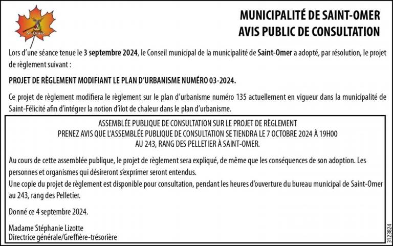 AVIS PUBLIC DE CONSULTATION