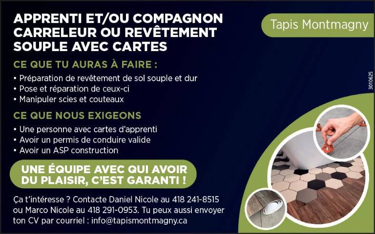 APPRENTI ET/OU COMPAGNON CARRELEUR OU REVÊTEMENT SOUPLE AVEC CARTES