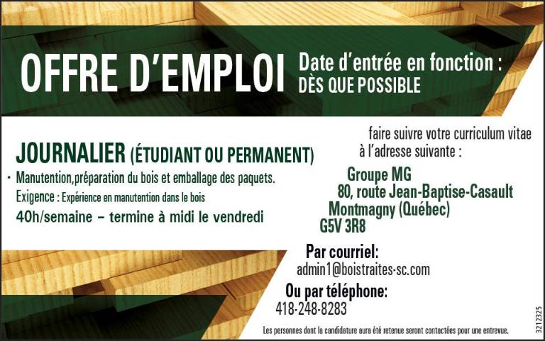 JOURNALIER (ÉTUDIANT OU PERMANENT)
