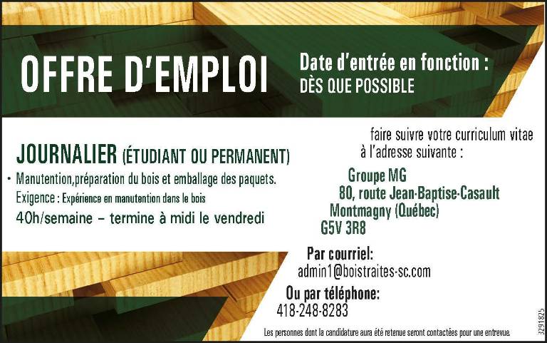 JOURNALIER (ÉTUDIANT OU PERMANENT)
