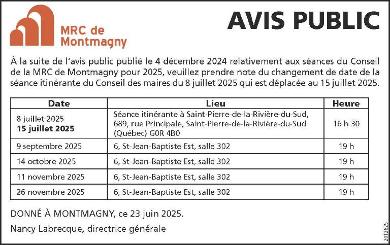 Avis Public MRC de Montmagny