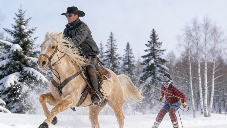 Le skijoring équestre. Photo de courtoisie.