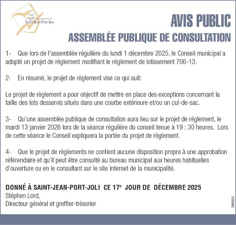 Avis public - Municipalité de Saint-Jean-Port-Joli