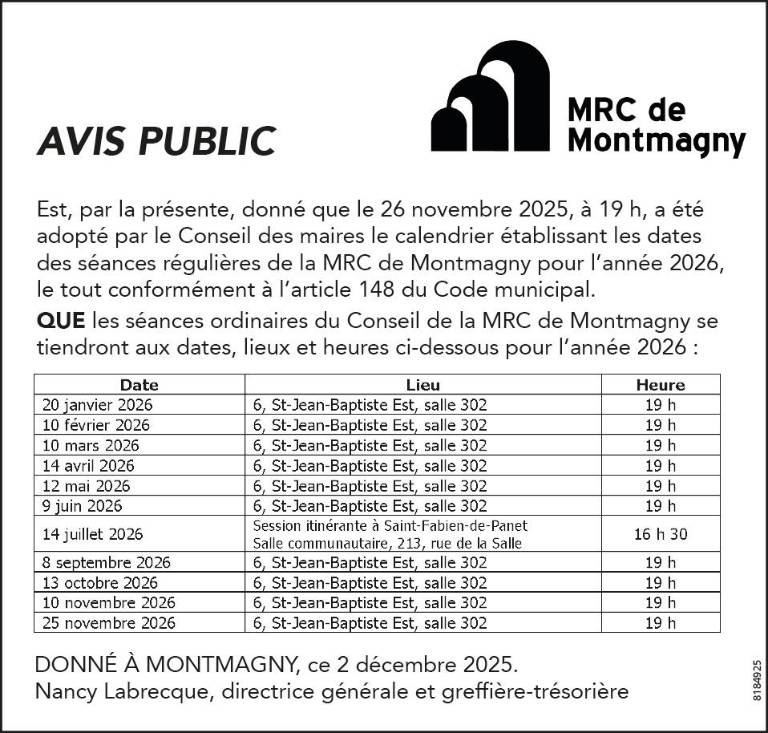 Avis public - MRC de Montmagny