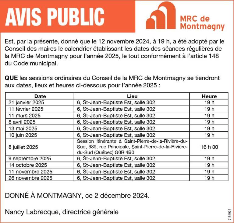 Avis public- MRC de Montmagny