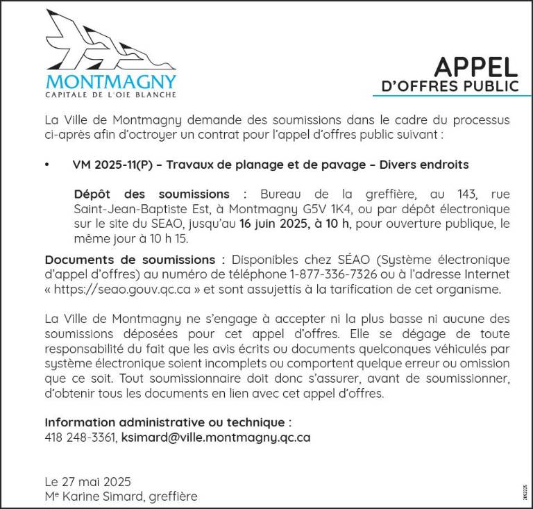 APPEL D’OFFRES PUBLIC
